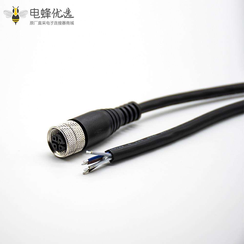 M12注塑成型5芯母头A型直式不带屏蔽接单边线2米
