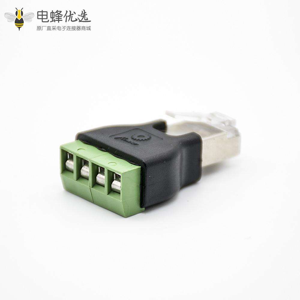 RJ45转端子直式8芯RJ45公插头转4芯接线端子