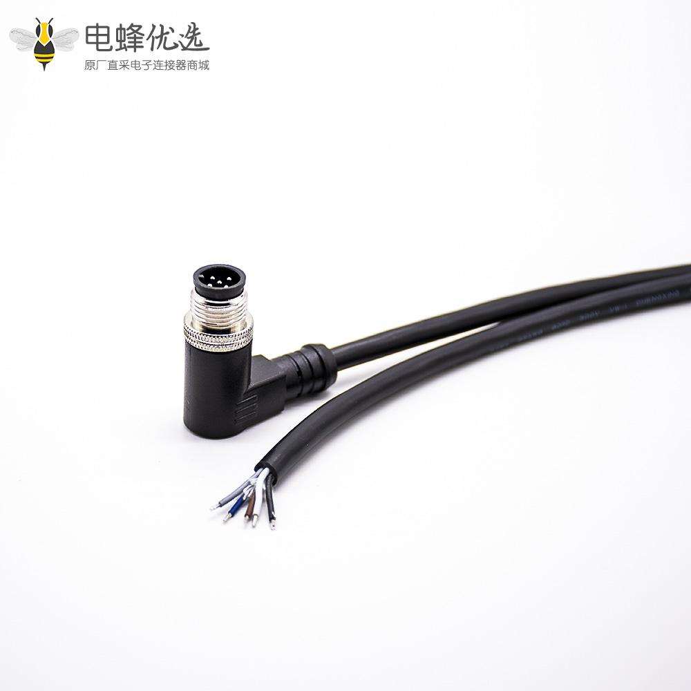 M12连接器5芯A编码公头90&deg;弯头注塑成型式单边线2M不带屏蔽
