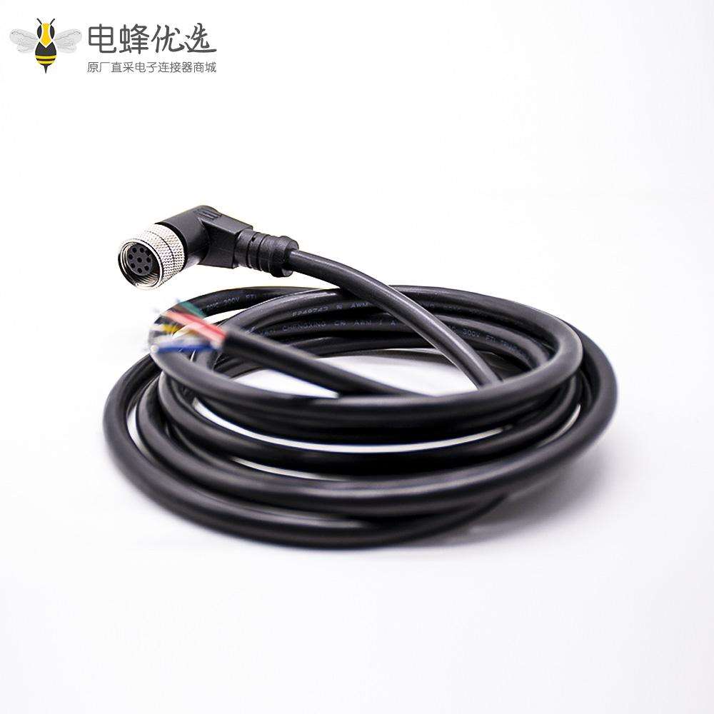 M12连接器8芯A型母弯头不带屏蔽注塑线2M