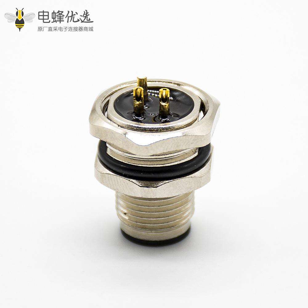 M12传感器连接器A扣180&deg;接线后锁板防水3芯公插座