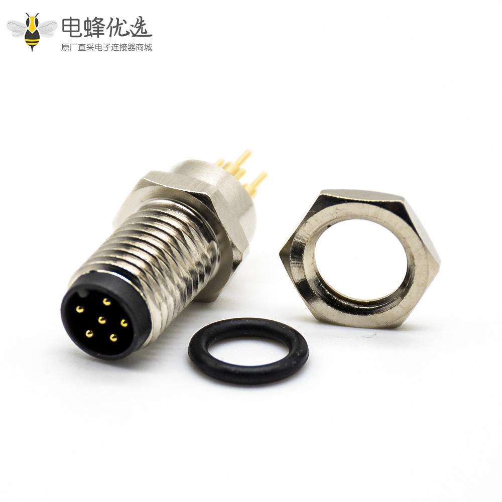 M8连接器直头接PCB板6芯焊接式防水公头前锁板A扣