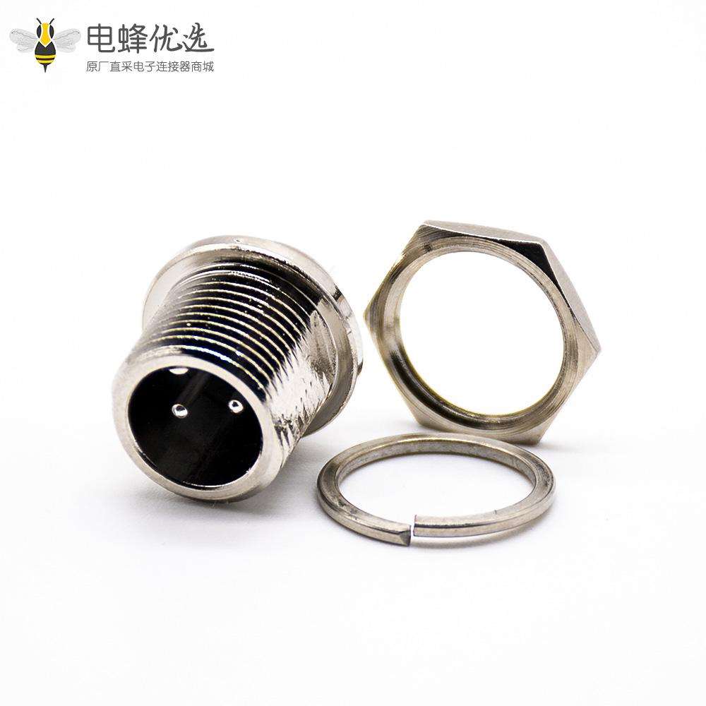 2芯航空头GX12常规款直式公插座焊线前锁板航空连接器