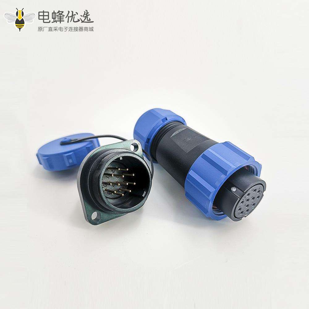 航空插头SP21系列12芯母插头+公菱形插座2孔法兰面板