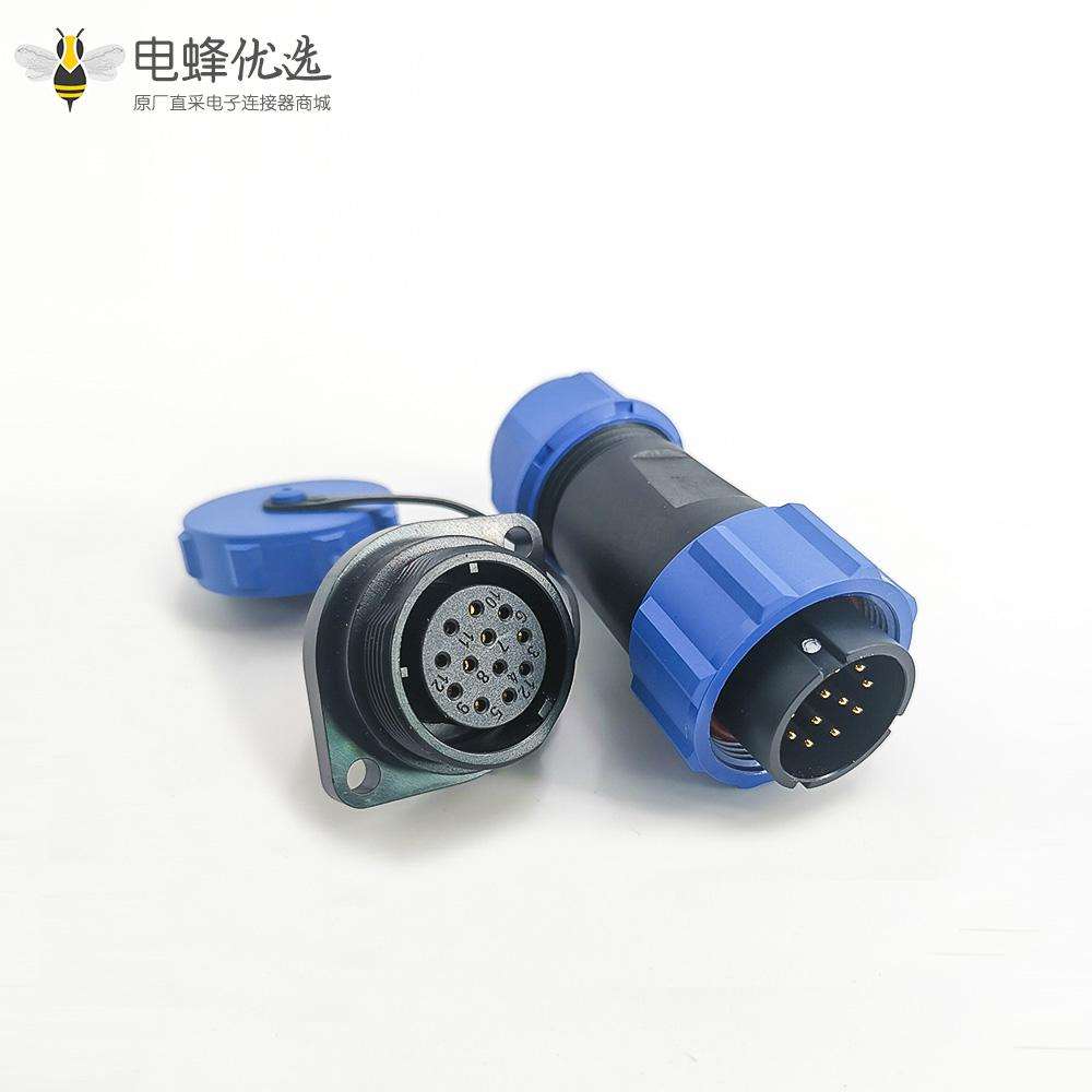 航空插头插座SP21系列12芯公头+母菱形插座2孔法兰面板安装