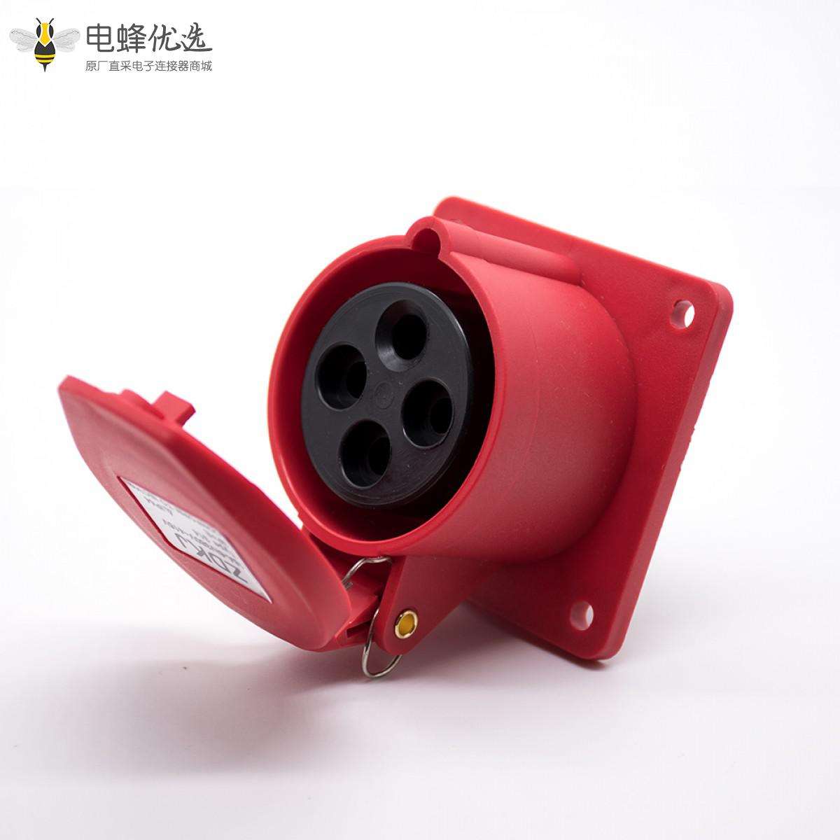 16A工业连接器4芯母头IP44暗装直座380V-415V 3P+E