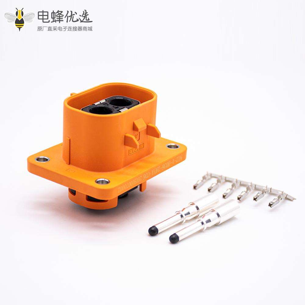 高压互锁连接器2芯直式50A塑胶接线插座