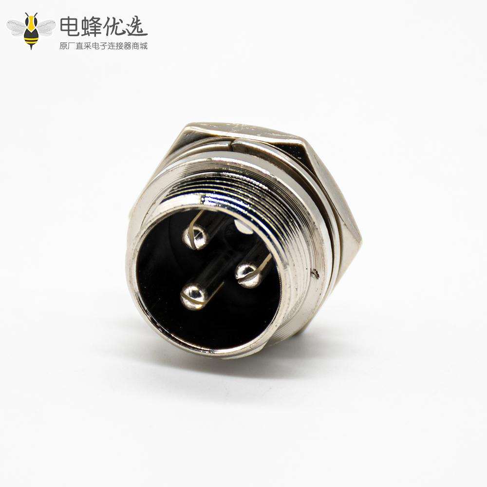 GX16 3芯圆形连接器直式常规款焊线后锁板3芯航空公插座