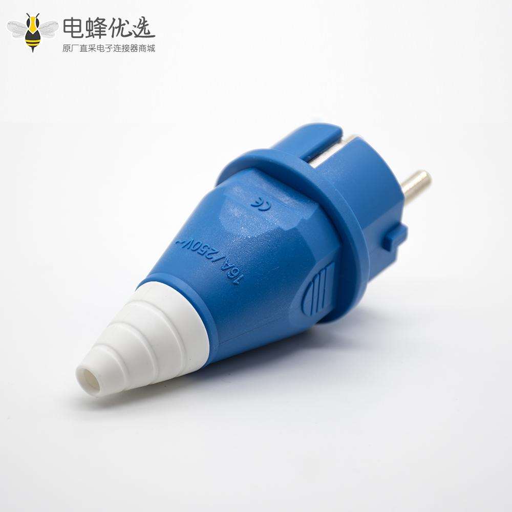 工业用插头2P+E单相2芯公头10A 220V-240V IP54蓝色欧式插头