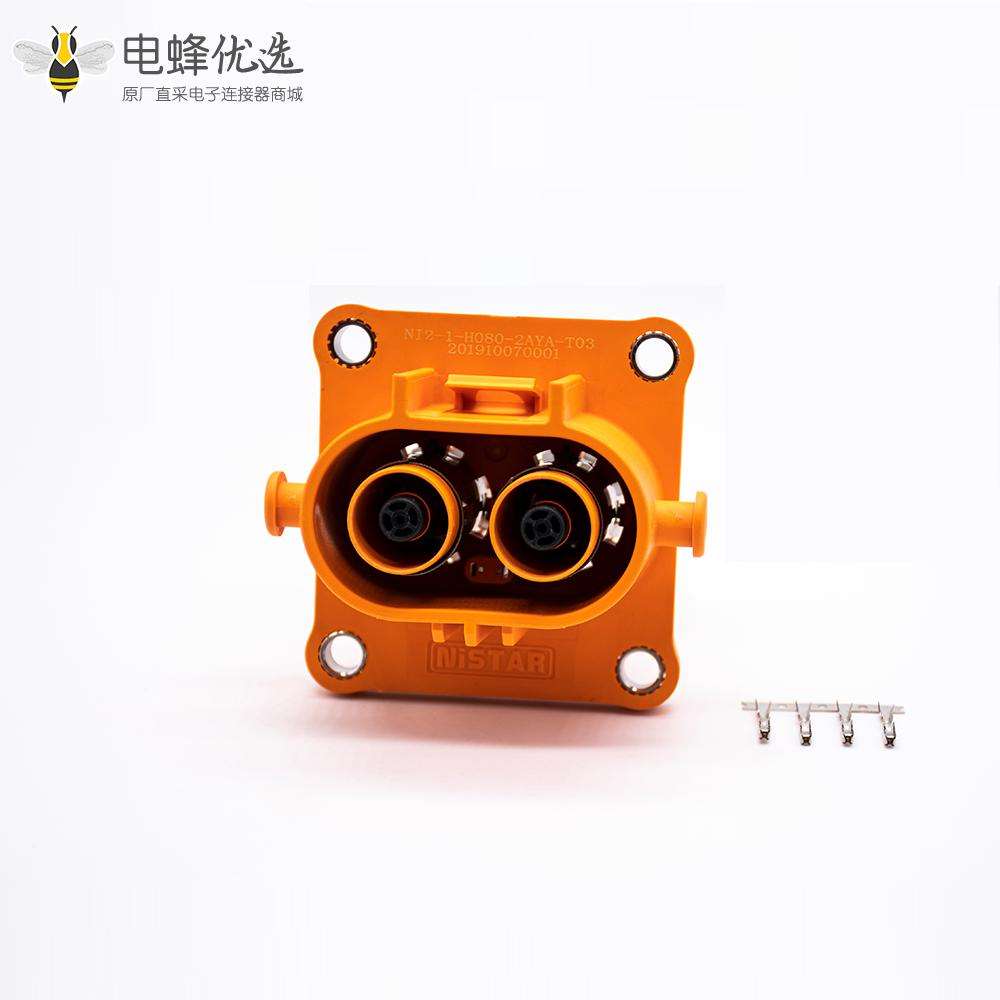 高压大电流连接器200A带铜排直式2芯高压互锁插座