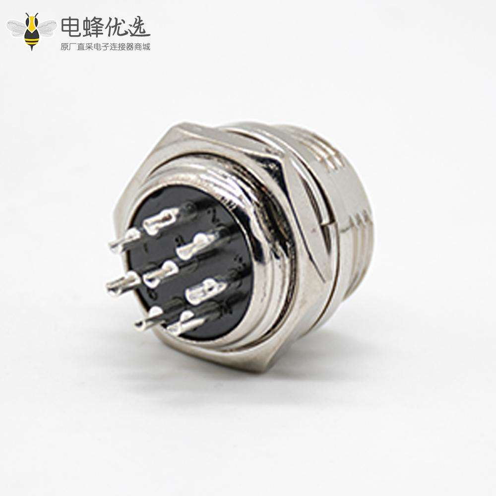 8芯航空插座后锁板焊线直式公头GX16圆形连接器