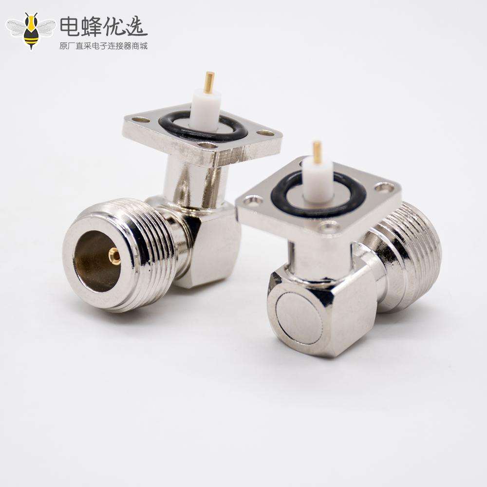 N型母头连接器弯式PCB板安装四孔法兰镀镍插板