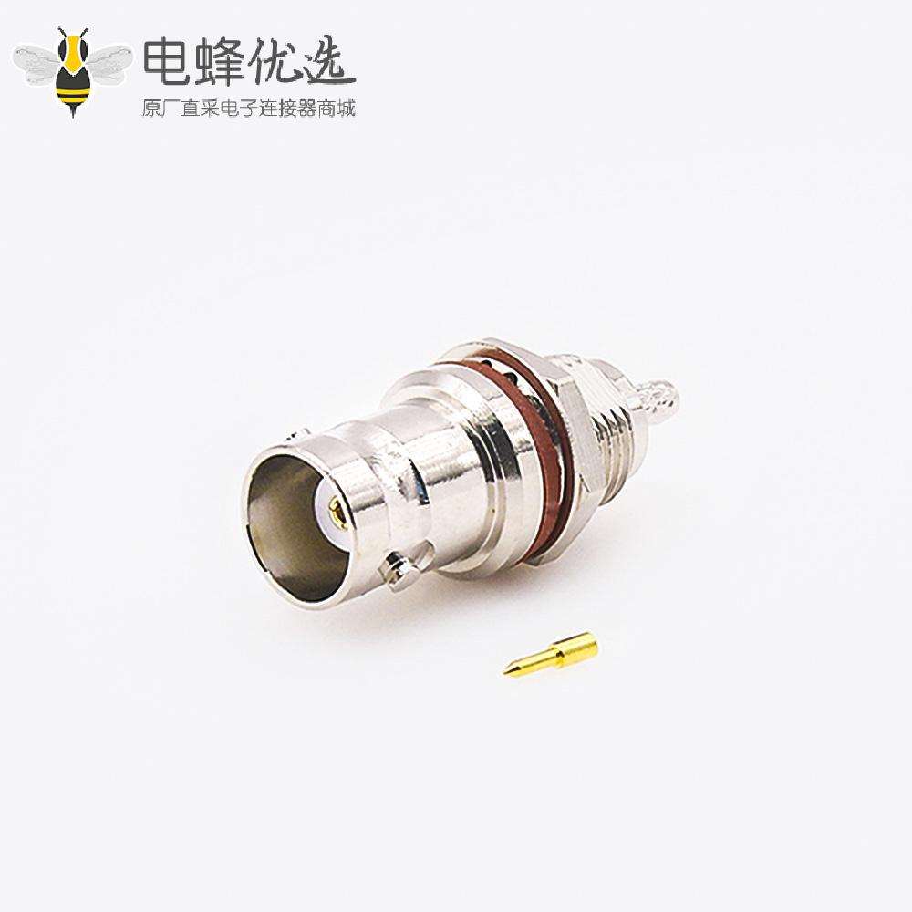 用于RG174/RG316接线的BNC连接器防水直式母头后锁穿墙压接