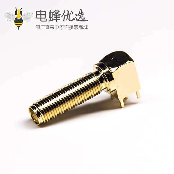 50欧姆sma接头弯式加长螺纹母头插板式接PCB板