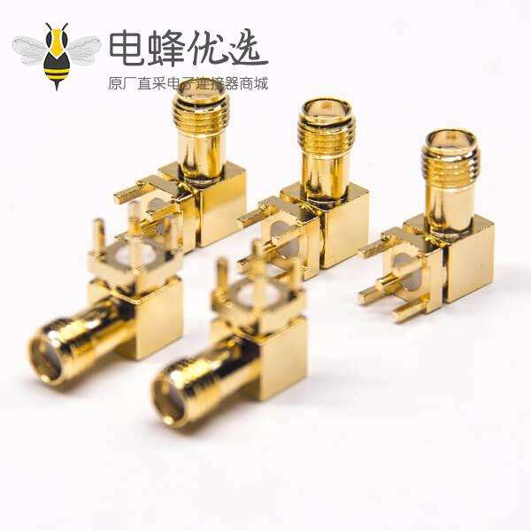 SMA焊板连接器90度弯式母头插PCB板安装