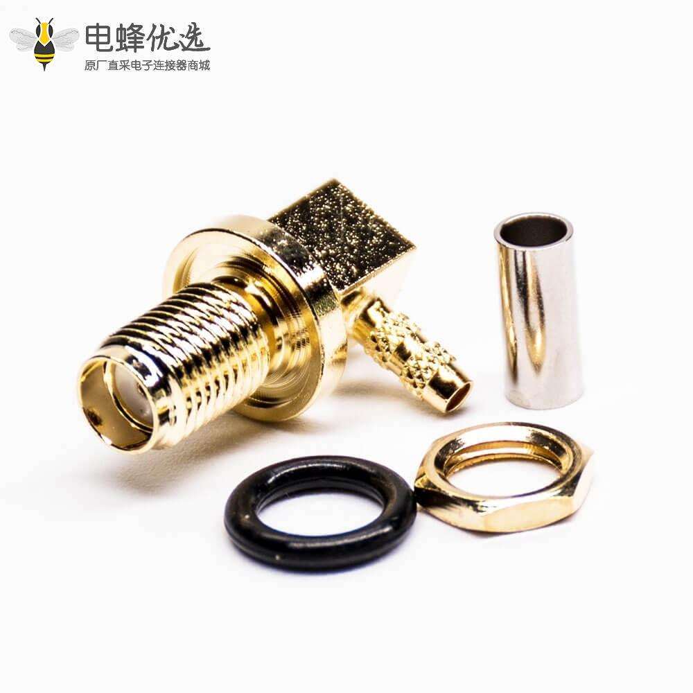 SMA母头接线90&deg;弯头穿墙前锁接线压接式防水连接器
