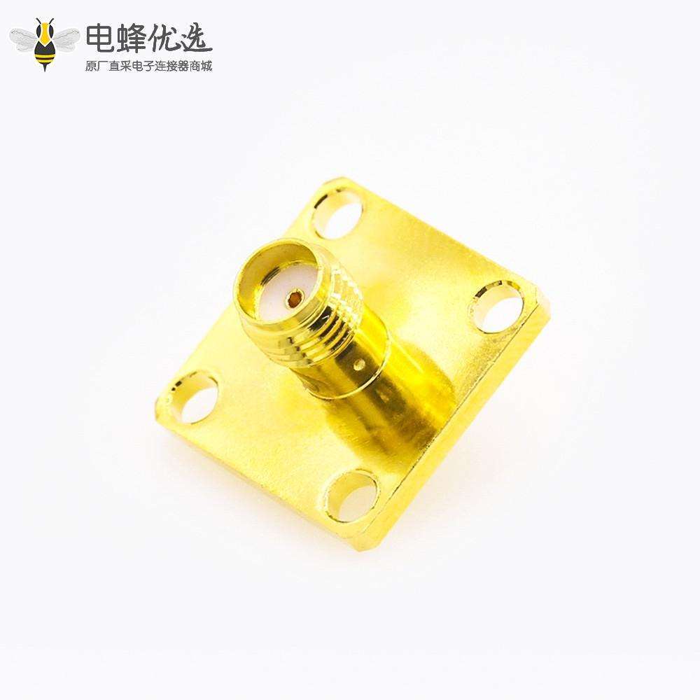 SMA连接器面板安装母头直式焊板用于PCB安装4孔法兰