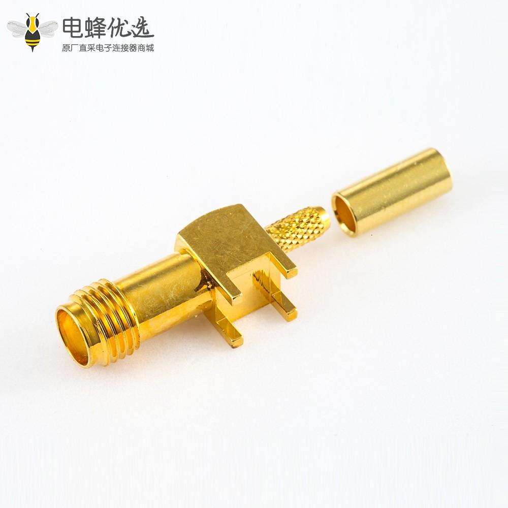 SMA连接器母头50欧姆弯式PCB安装插孔压接用于RG316 / RG174 / LMR100