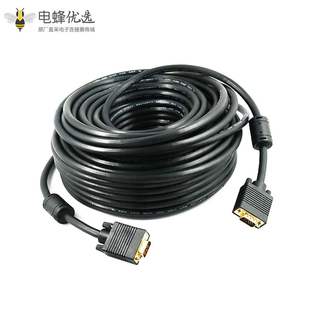 公头转公头D-Sub SVGA 直式14芯连接器线材黑色镀金