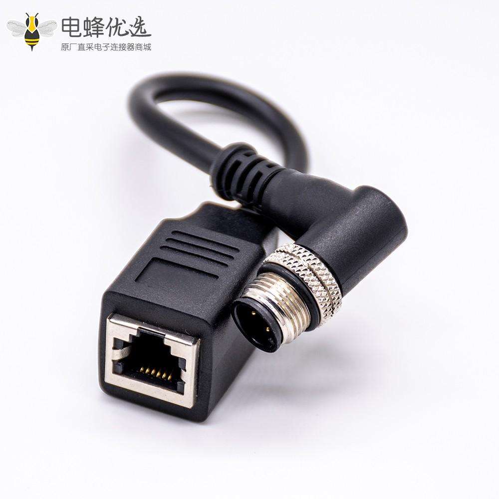 M12 4针连接器公头直式转RJ45 6pin注塑电缆1M