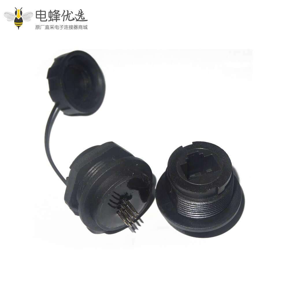 RJ45连接器母插座直式防水M25尾部带针前锁插板PCB板安装