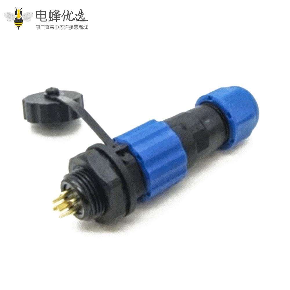 SP13连接器4芯公头+母插座一套对接款直式面板安装防水航空连接器