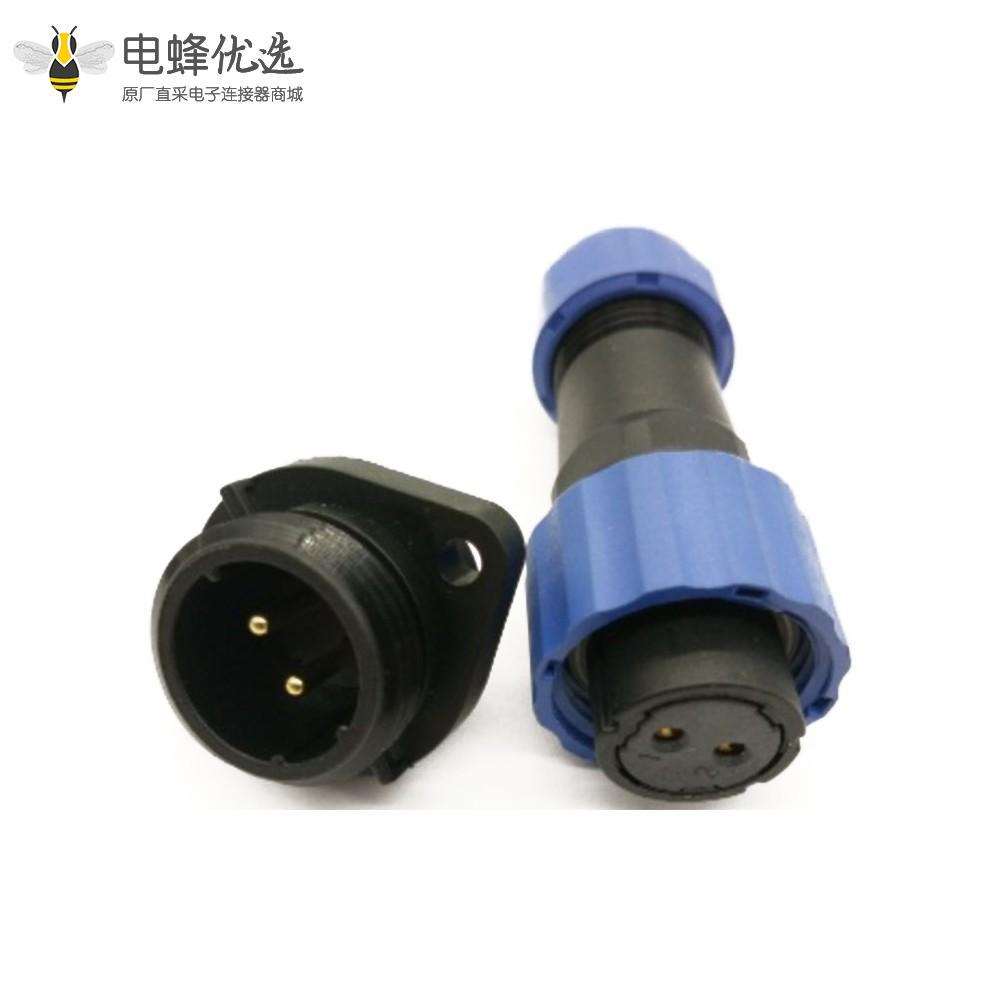 圆形航空插头SP17 系列2芯母插头+公菱形插座一套2孔法兰面板安装