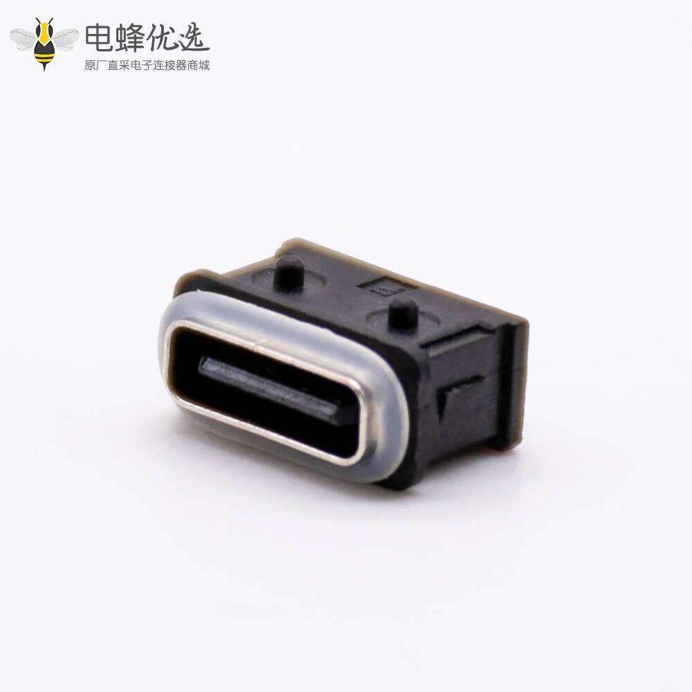 防水Type c连接器防水等级IPX8带防水圈立式插脚6芯贴板