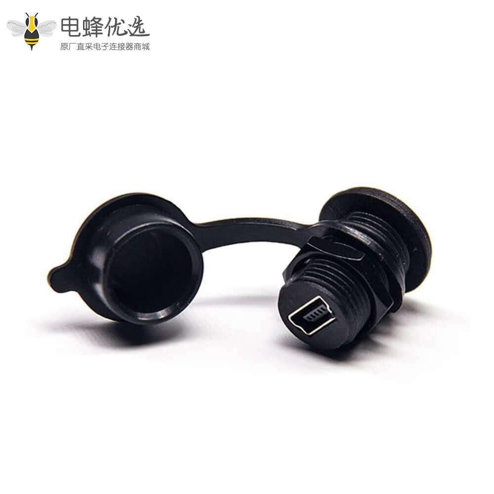 Mini USB插座母直5芯PCB板安装插孔穿墙IP67