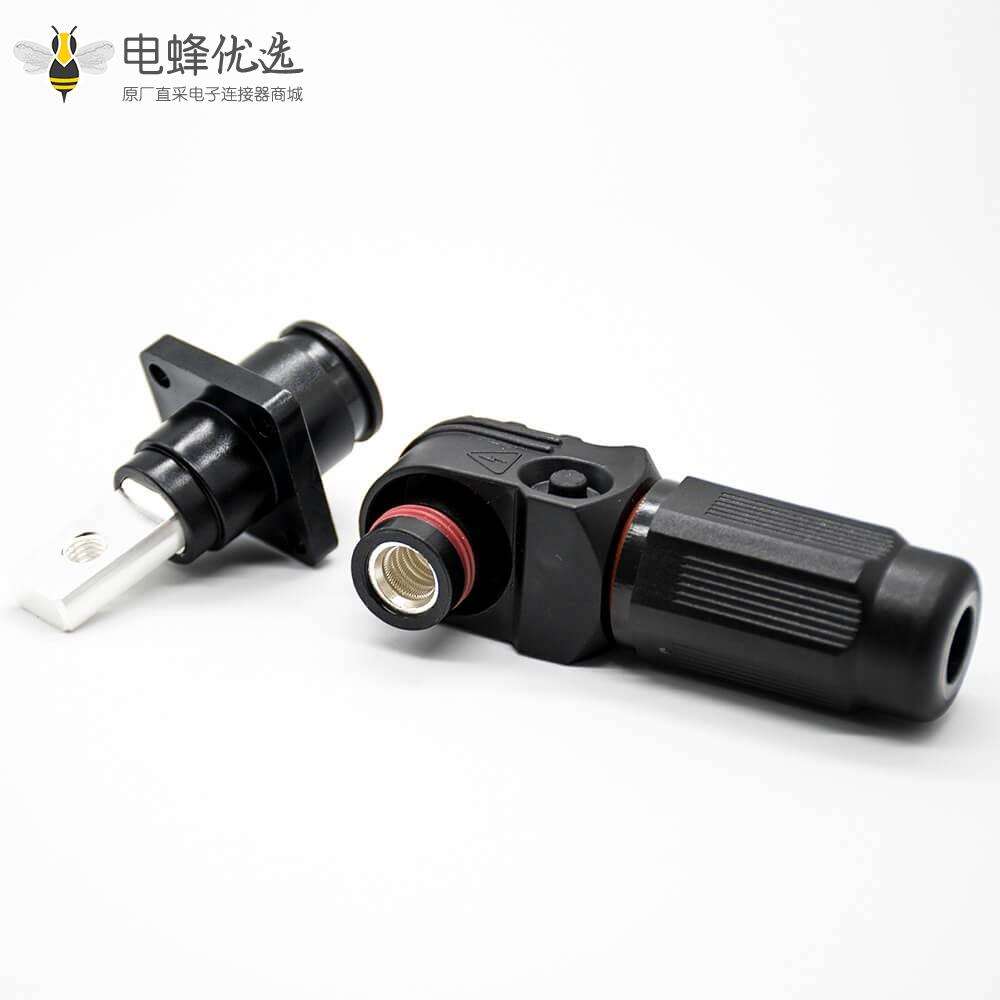 高压连接器弯式6mm插头插座IP65 100A黑色带孔铜牌