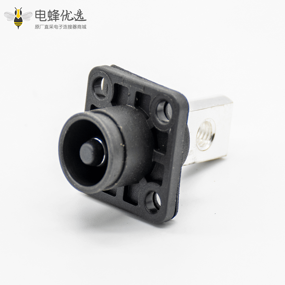 高压连接器弯式6mm插头插座IP65 100A黑色带孔铜牌