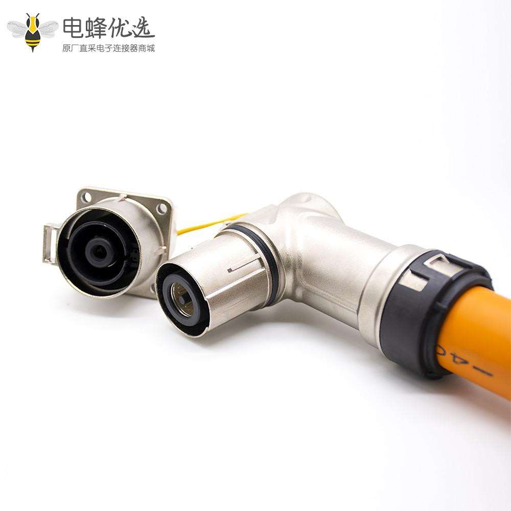 高压互锁连接器金属带屏蔽单芯弯插头和插座电流500A接150平方线