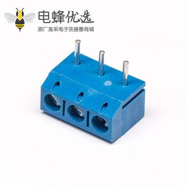 螺钉式接线端子3芯弯式蓝色方形PCB板安装穿孔式