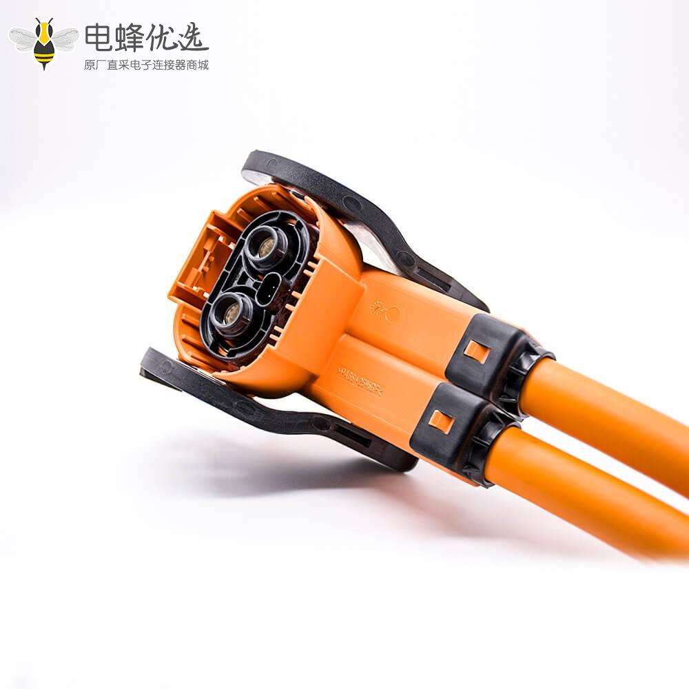 高压互锁连接器200A塑胶8mmA键位弯式2芯插头插座