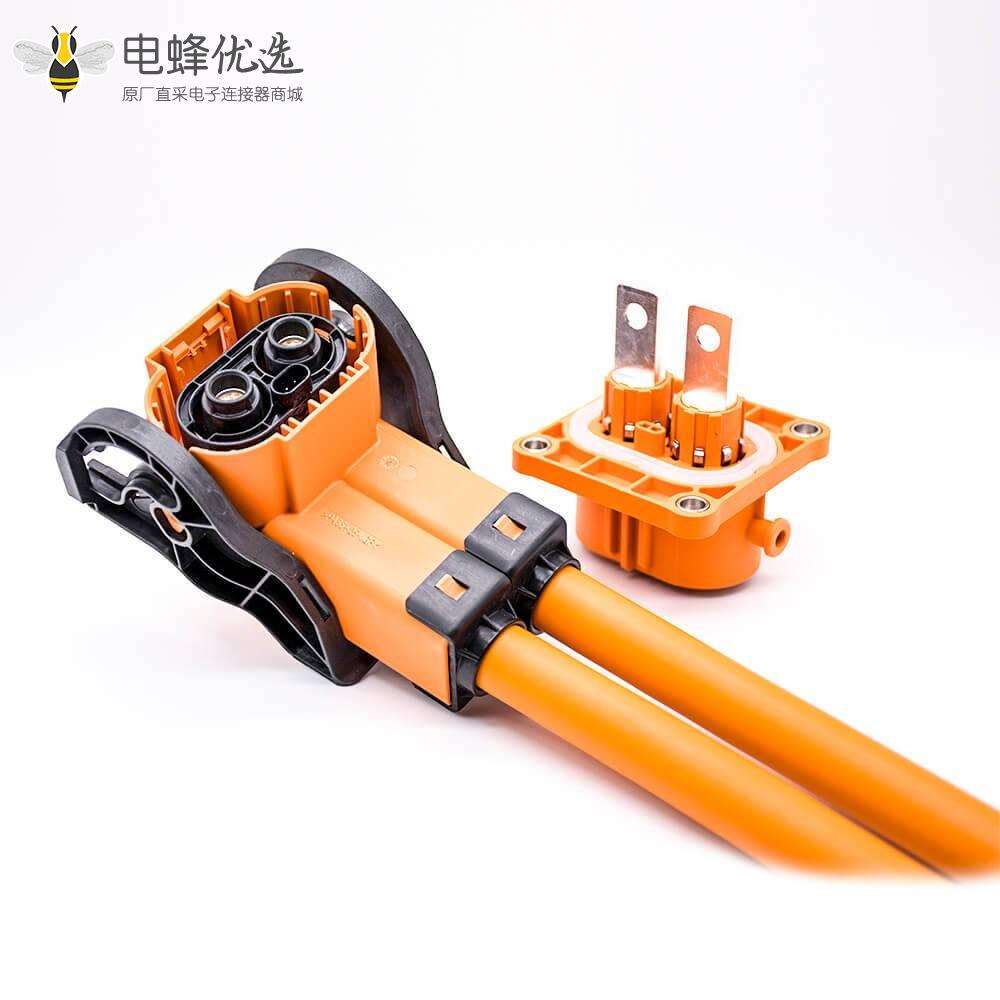 高压互锁连接器200A塑胶8mmA键位弯式2芯插头插座