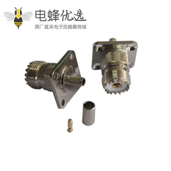 射频同轴线缆4孔方形法兰盘uhf连接器直式母头