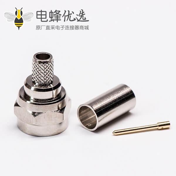 英制F公头公针接RG58直式同轴线缆压接式