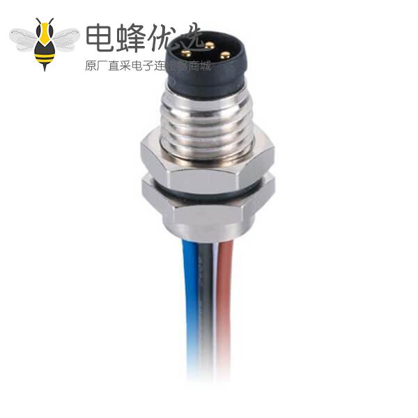 M8传感器连接电缆板端前锁A型防水焊接公插座