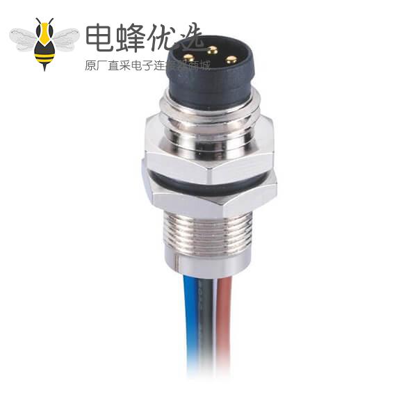 M8传感器电缆后锁板直式焊接航空防水A型连接器公插座