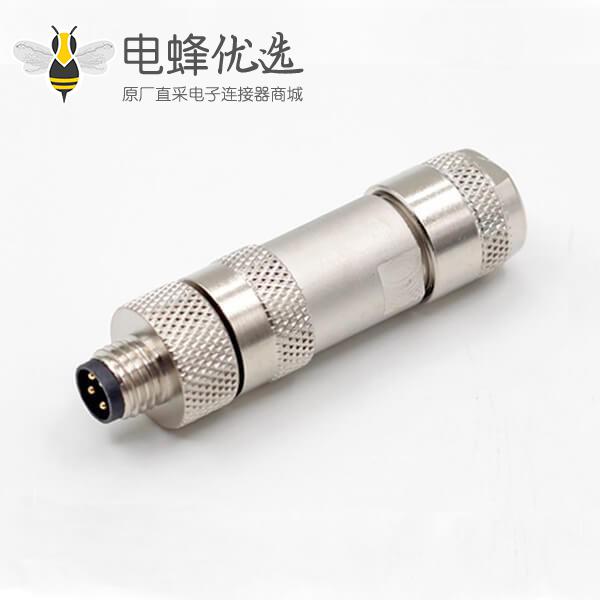 M8*1螺纹接头3/4芯全金属外壳圆形连接器A型线端公头