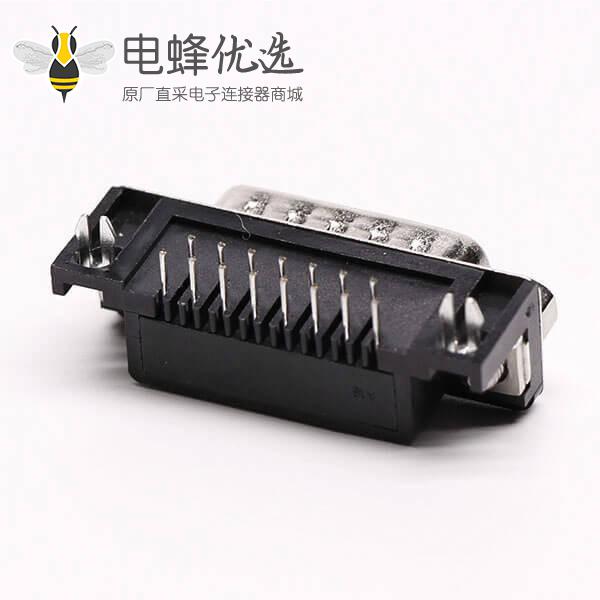 D-Sub15连接器插座公头弯式90&deg;黑胶铆锁接PCB板