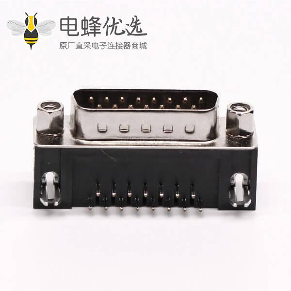 D-Sub15连接器插座公头弯式90&deg;黑胶铆锁接PCB板