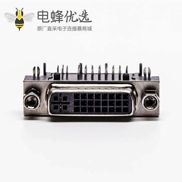 dvi母接口24+1弯角带螺纹黑色胶芯带鱼叉脚插板