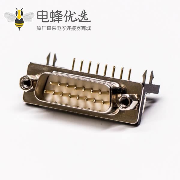 dsub15针接线公座90&deg;焊板白胶车针鱼叉脚铆锁镀金接PCB板