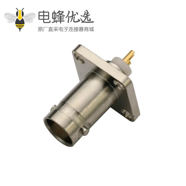 BNC4孔方形法兰直式射频同轴连接器母头PCB板端