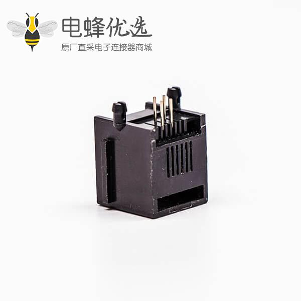 rj45口全塑单口4P网络黑色不带灯90&deg;接PCB板