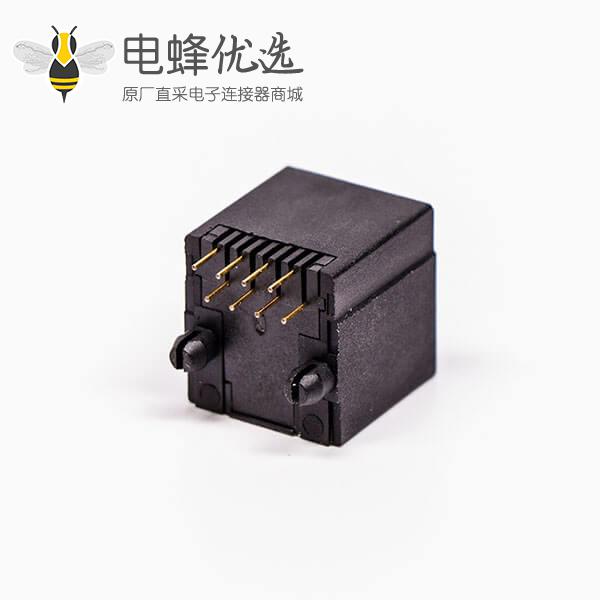 rj45母座单口黑色全塑4P金针直式接PCB板网口