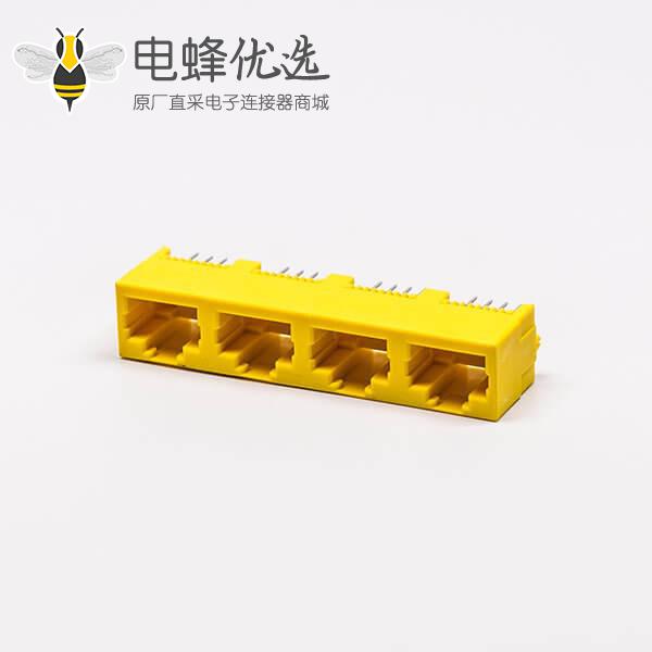 rj45母座pcb封装黄色全塑直式4口8P不带灯接PCB