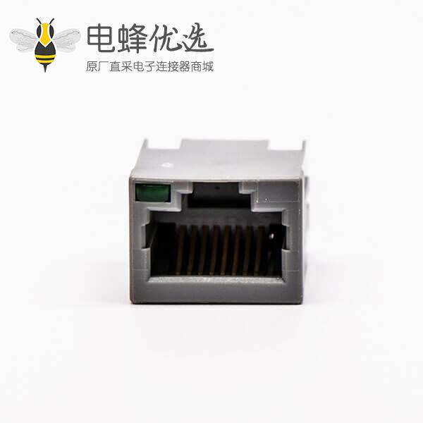 rj45插座接口全塑直式灰色单口母头带灯接PCB