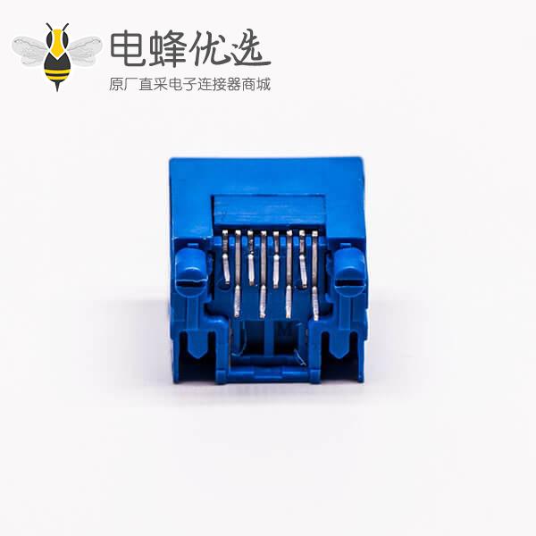 rj45网口插座母座全塑蓝色单口不带灯接PCB板